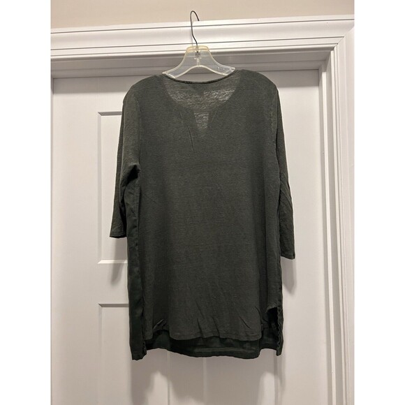 J. Jill Love Linen 100% Linen Tunic Top Size L Olive Green Knit Back Lagenlook - Picture 5 of 5